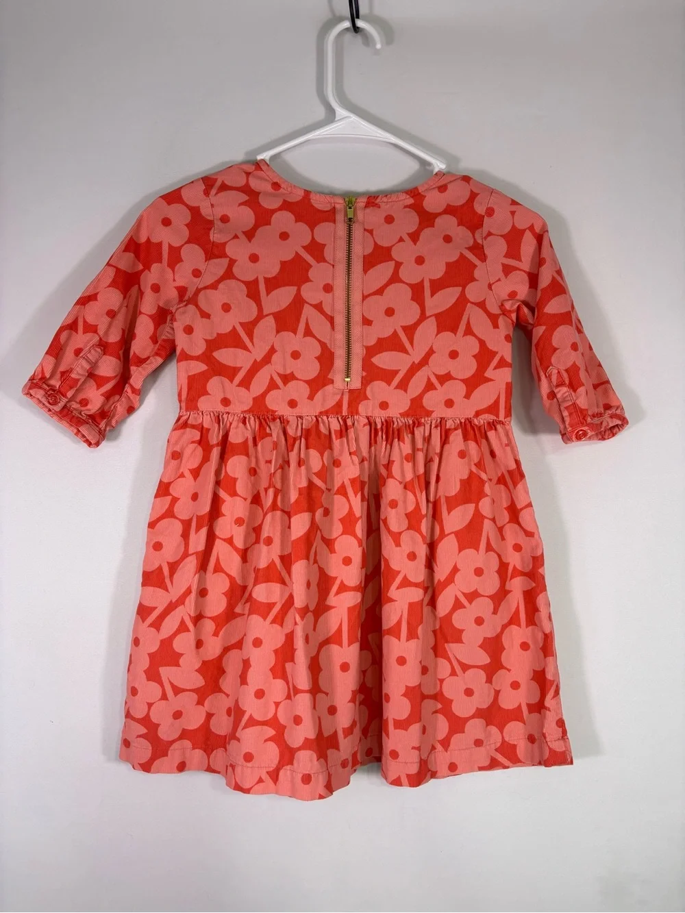 Hanna Andersson Floral Corduroy Dress Pink Orange Size 120 Girls 6 7
